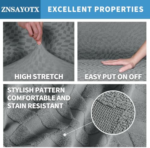 ZNSAYOTX 1 Piece Stretch Chair Cover with Arms (34"-44"), New Plaid Armchair Cover with Elastic Band for Living Room, Ultimate Soft Cozy Washable Chair Slipcover Form Fit Protector, Light Grey - Image 3