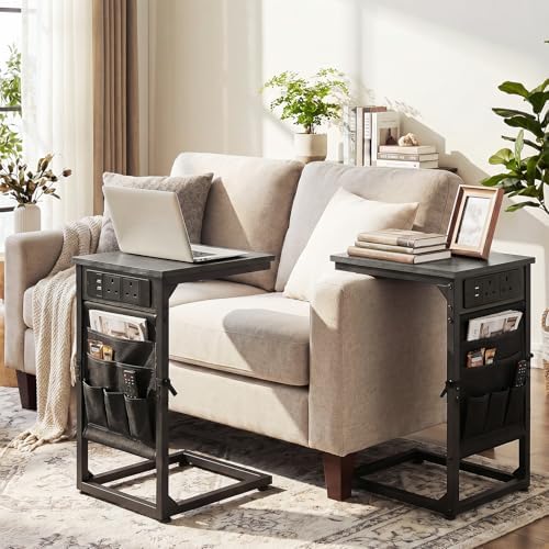 AMHANCIBLE C Shaped End Table with Charging Station, TV Trays, Set of 2 - Image 5