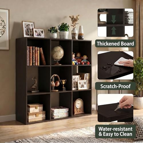WannabeMyself【Sturdy Build&Easy Assembly】9 Cube Storage Organizer with Anti-Tipping Kits,Reversible Open Back Book Shelf, Bookcase for Living Room,Bedroom,Entrance Hall,Office,35.8×11.4×35.9,Chocolate - Image 3