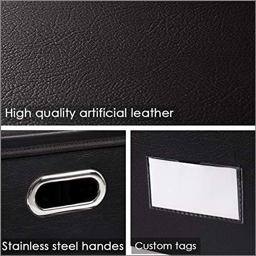 PRANDOM Foldable Storage Bins with Lids [5-Pack] Leather Fabric Collapsible Storage Boxes Organizer Containers Baskets Cube with Cover for Bedroom Closet Office Nursery Black (14.9x10.8x10) - Image 4