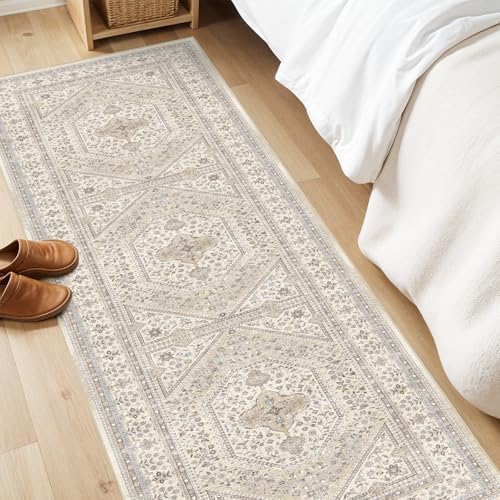 2x6 Washable Hallway Runner Rug - Non-Slip Vintage Throw Rugs Beige Gray - Image 2