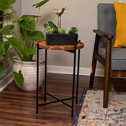 BIRDROCK HOME Folding Side Table with Removable Wood Tray - Modern Accent, Foldable End Table for Living Room, Bedroom - Portable Serving Tray for Decoration, Coffee, Drinks & Food - Natural Acacia - Image 2