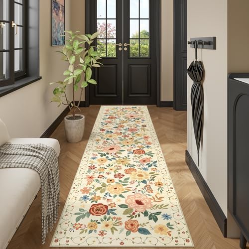 DUKINO 2.6x10 Hallway Runner Rug Washable Kitchen Rug Non Slip Beige Yellow - Image 5