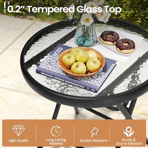 Foldable Side Table with Tempered Glass Top, 2 Pack Black & White - Image 5