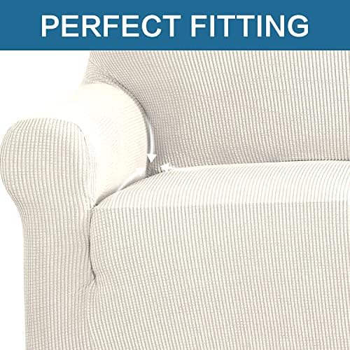 H.VERSAILTEX Stretch Sofa Covers for 3 Cushion Couch Covers Sofa Slipcovers for Living Room Feature Thick Checked Jacquard Fabric with Elastic Bottom, Sofa X-Large - Ivory - Image 5