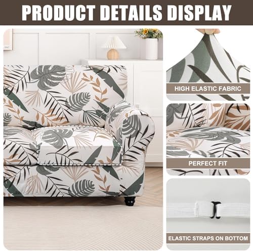 SearchI Stretch Sofa Cover Printed Couch Covers, Floral Pattern 2 Piece Armchair Slipcover with Separate Chair Cushion Cover, Washable Furniture Protector for Living Room(Armchair, Botanical Palm) - Image 2