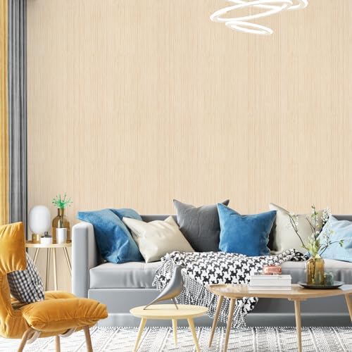 Beige Grasscloth Peel and Stick Wallpaper Texture Contact Paper A Set of 15.7" X 1200" Self-Adhesive Linen Removable Wallpaper Cabinets Counter Top Liners - Image 3