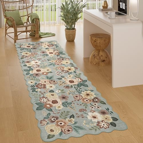 DUKINO 2x6 Runner Rug, Floral Washable Rug for Kitchen Non Slip Sage Green - Image 3