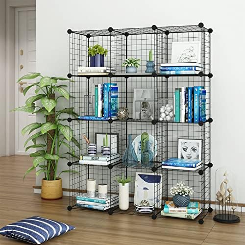 Wire Storage Cubes, Metal Storage Shelves Bookshelf, Stackable Modular Closet Organizer for Bedroom Living Room, Office, Black (12 Cubes, Iron) - Image 6