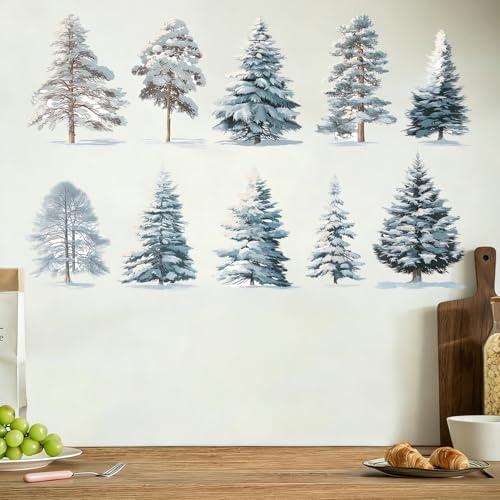 ANNA QUEEN Winter Snow Tree Wall Decals | Peel and Stick Forest Wall Stickers – Removable Watercolor Pine Tree Vinyl Wall Art for Living Room, Bedroom, Nursery & Christmas Winter Décor - Image 3