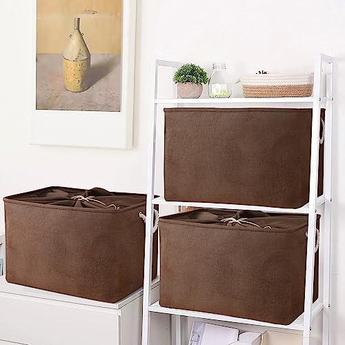 TheWarmHome Organization and Storage for Organizing - Extra Jumbo 3 Pack 20.5x15.7x13.8 inch Fabric Storage Bin for Shelves, Storage cubes for Decorative Shoes Towel Blanket Closet (Brown) - Image 3