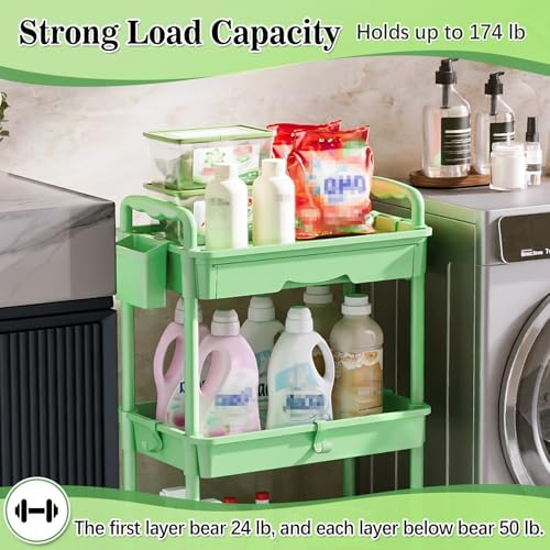 SUNALLY 3 Tier Rolling Cart with Drawer, Craft Storage Cart Organizer,Green - Image 5