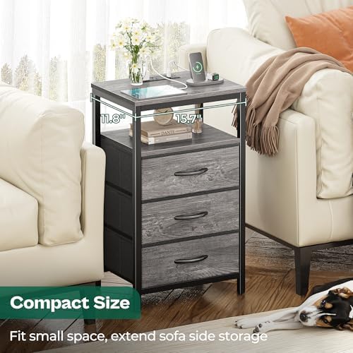 Huuger Nightstand with Charging Station, 27.6 Inch Bedside Table,Side Table - Image 6