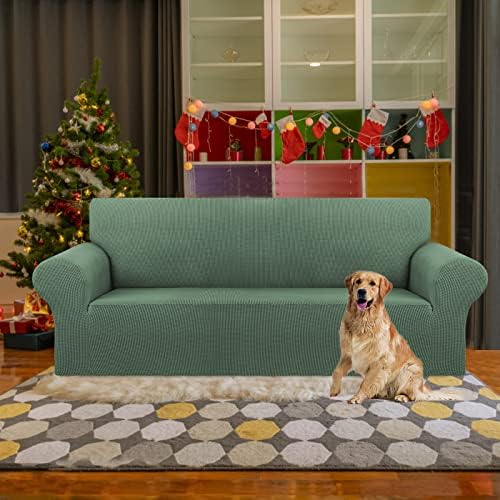 KEKUOU Stretch Couch Covers for Sofa, 3 Cushion Slipcover,Greyish Green - Image 2