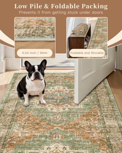 Madane Washable Kitchen Runner Rug 2x6 Hallway Runners, Brick/Brown/Green - Image 6
