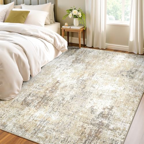 RELEANY Washable 4'x6' Abstract Area Rug for Living Room Neutral Brown - Image 3