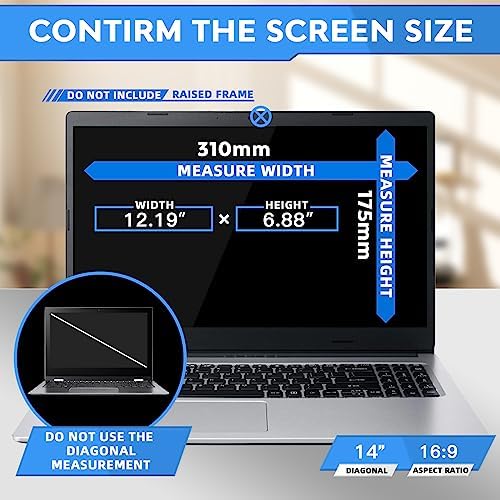 ZOEGAA 14 Inch Laptop Privacy Screen Filter, Compatible with HP Dell Acer Asus Samsung Lenovo Thinkpad, for Removable 16:9 Widescreen Display Laptop Privacy Screen 14 inch and Anti-Glare Protector - Image 2