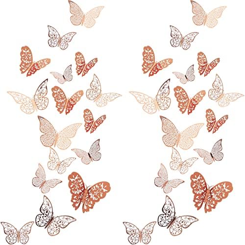 Bememo 72 Pcs 3D Butterfly Wall Decals, 3 Sizes,Rose Gold | Metallic Hollow Design for Bedroom Living Room, Removable Adhesive Wall Decor, Easy Peel Stick Party Decoration Stickers - Image 2