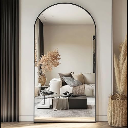 78''x38'' Oversized Full Length Mirrors, Arched Floor Mirror with Stand, Full Body Large Standing Mirror/Leaning/Hanging Wall Mounted for Living Room, Bedroom, Black by TinyTimes