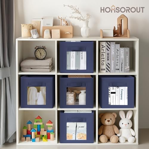 Homsorout Storage Cube 11 Inch - Cube Storage Bins with Window, Closet Storage Baskets with Handle, Fabric Bins for Closet, Shelves, Toys, Clothes, Set of 12, Navy Blue - Image 3