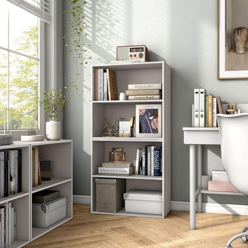 Homes: Inside + Out Apexa 2-Tier Cube Storage Organizer Shelves, Stackable Wood Bookcase Fits Cubby Bins for Organization, Dorm Teen Room Decor & Home Office, Taupe Grey - Image 2