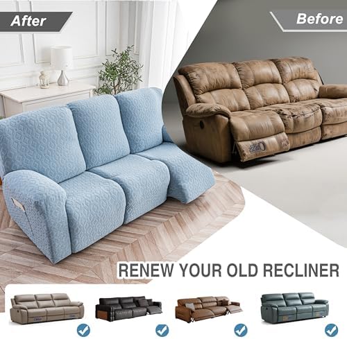 Gennia Waterproof Recliner Sofa Cover,3 Seat Couch Cover,Light Blue - Image 5