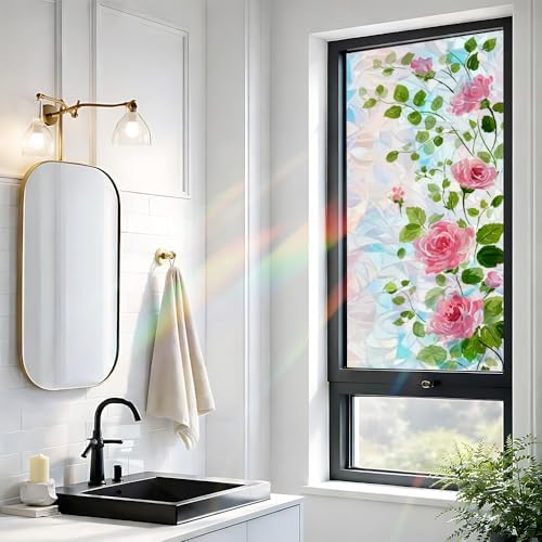 Cmialusie Pink Rose Window Film 39.3 x 17.3 Inch Cling - Image 5