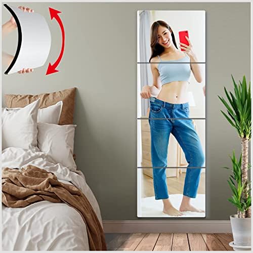Unbreakable Full Length Wall Mirror Cheap,Over The Door Mirror,4 Pcs 16"x16",Shatterproof Plexiglass Acrylic,Plexiglass Makeup Mirror Long Mirrors for Bedroom Closet,Workout for Home Gym Bodyv by BQRIS