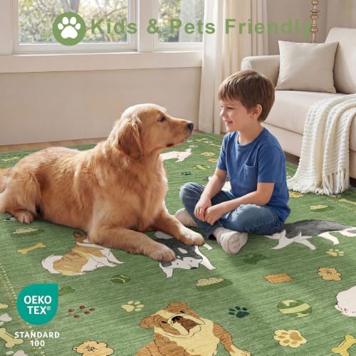 DUKINO 6x9 Washable Dog Area Rug for Living Room Non Slip, Green - Image 4