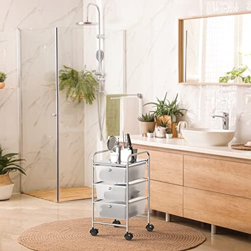 Simple Houseware 3 Drawers Rolling Utility Cart Art Craft Organizer, Chrome - Image 4