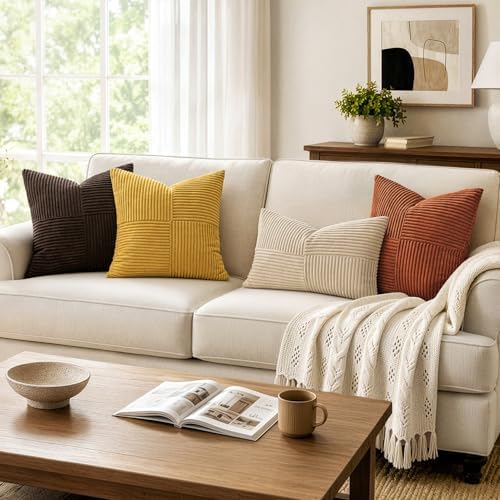 MIULEE Mustard Yellow Decorative Euro Sham Pillow Covers 24x24 Inch 2 Pack - Image 5
