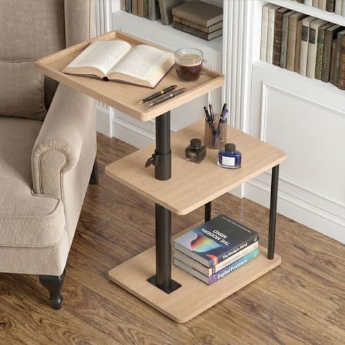 Faesun C Table End Table Adjustable Height, 360°Swivel TV Tray Table for Small Spaces, Small Nightstand for Living Room, Bedroom, Oak - Image 6