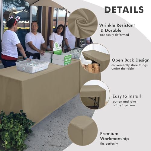 Nasitos 2 Pack Taupe Tablecloth 6 Foot - Open Back Fitted Tablecloth Rectangle Table, Washable Fabric Trade Show Table Cover for Craft Show, Display, Parties, Wedding, Events - Image 3