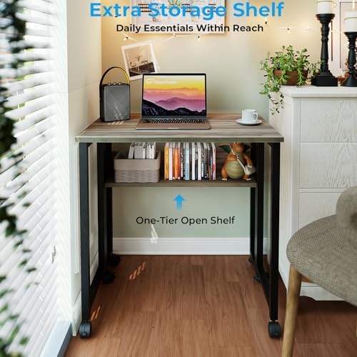 GreenForest Folding Desk with Wheels, 31.5" Rolling Table for Small Spaces - Image 5