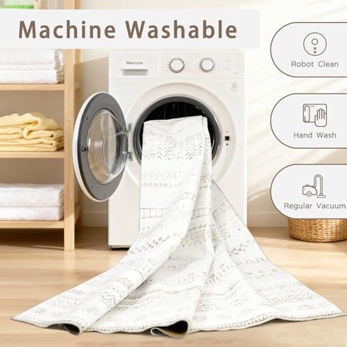 8x10 Washable Area Rugs for Living Room,Bedroom,Dining Room- Morocco White - Image 4