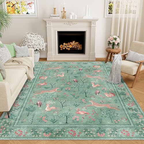 DUKINO 5x7 Area Rugs, Washable Animal Rug for Living Room Non Slip, Teal by DUKINO