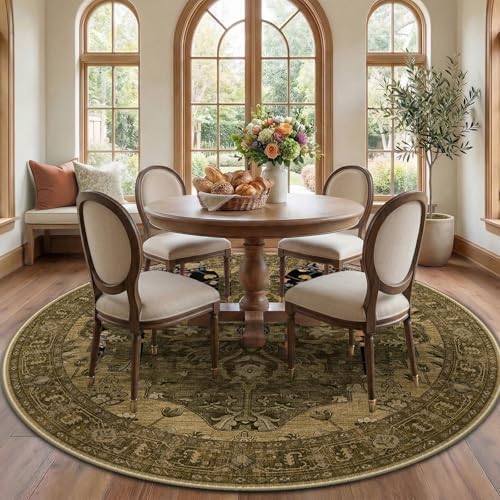 RELEANY Washable Area Rug, Round 7ft, Brown/Dark Brown by RELEANY