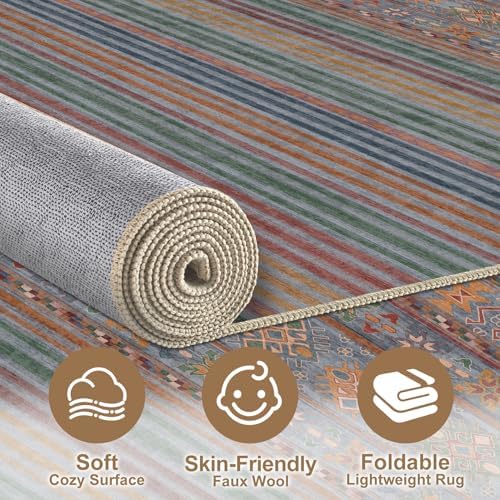 Nakagishi 7X9 Area Rugs Living Room: Washable Large Vintage Rug Neutral Non-Slip Soft Stain Resistant Indoor Carpet for Bedroom Nursery Dining Room Office Playroom - Multi Color - Image 5