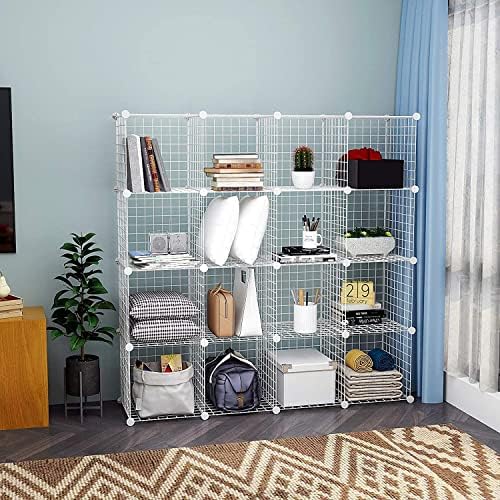 HUBSON Wire Cube Storage Organizer, Book/Toy/Craft/Potted Plants and petCloset Organizers and Storage Shelves, 20-Cube Freely Combinable Metal Grids Storage Shelf, White Iron - Image 2