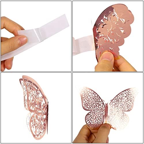 Bememo 72 Pcs 3D Butterfly Wall Decals, 3 Sizes,Rose Gold | Metallic Hollow Design for Bedroom Living Room, Removable Adhesive Wall Decor, Easy Peel Stick Party Decoration Stickers - Image 5
