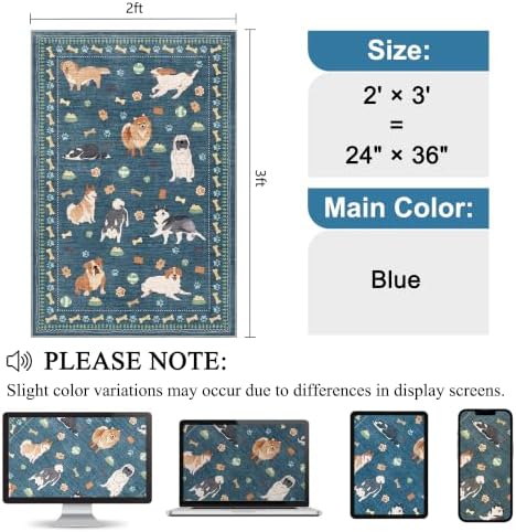 DUKINO 2x3 Bathroom Rugs, Washable Dog Kitchen Rug Non Slip, Blue - Image 2