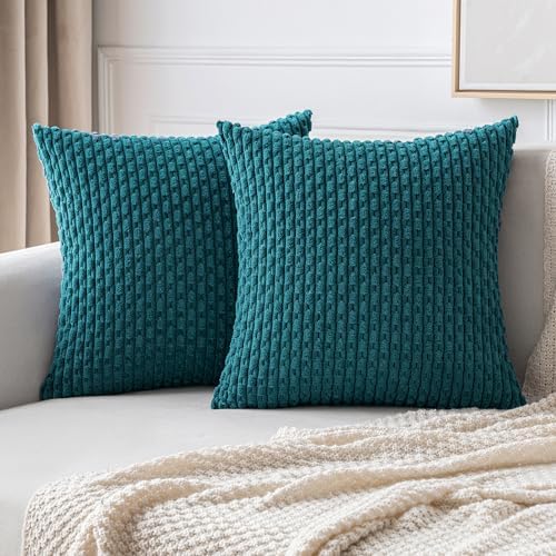 MIULEE Decorative Throw Pillow Covers 20x20 Teal Blue Textured Corduroy by MIULEE