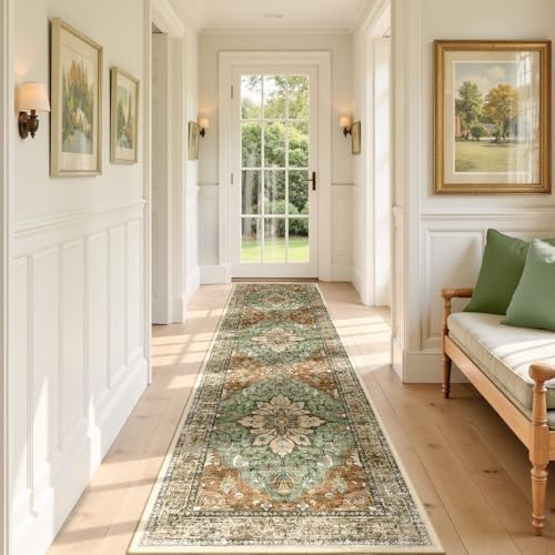 RELEANY Washable Area Rug, Runner 2'x7', Brick/Brown/Green - Image 2
