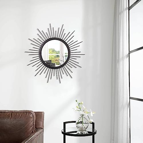 Black Sunburst Wall Mirror Decorative Metal Round Art Mirrors Large Wall Decor Hanging Mirror for Bathroom Bedroom Living Room Vanity Entryway 20" - Image 4