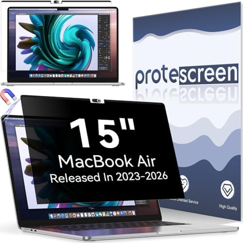 Magnetic Privacy Screen Protector Compatible with MacBook Air 15 Inch (2023-2026, M2 M3 M4 M5), Removable Anti Spy Blue Light Glare Shield Film Laptop Privacy Filter for Apple Mac Air 15.3 by Protescreen