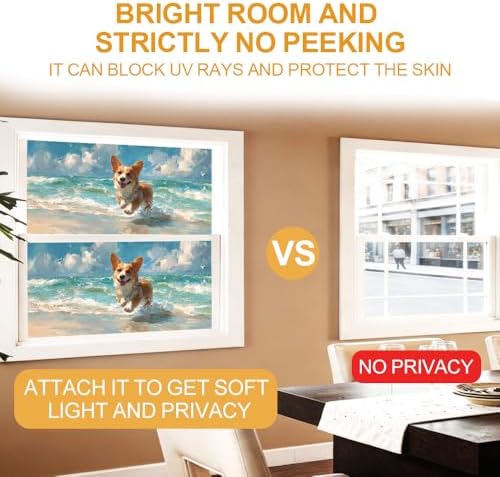Cmialusie Corgi Beach Window Film 17.3 x 39.3 Inch Cling - Image 4