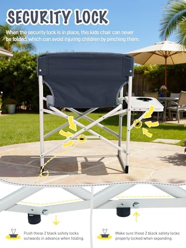 EVER ADVANCED Kids Directors Chair with Side Table, Padded Kids Folding Camping Chair Outdoor with Safety Lock, Lightweight Portable Camp Chairs for Beach, Balcony, Patio, Supports 150lbs, Grey - Image 4