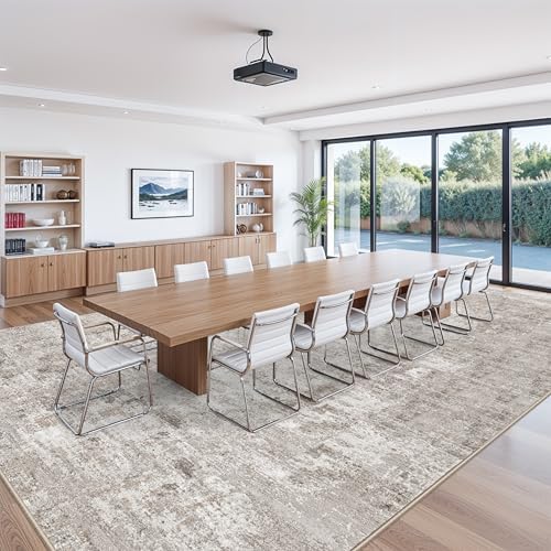 12x18 ft Extra Large Living Room Rug Washable Modern Abstract Neutral Oversize Rugs for Bedroom, Dining Room, Family Room Non-Slip Low-Pile Thin Stain-Resistant Carpet in Beige Grey - Image 3