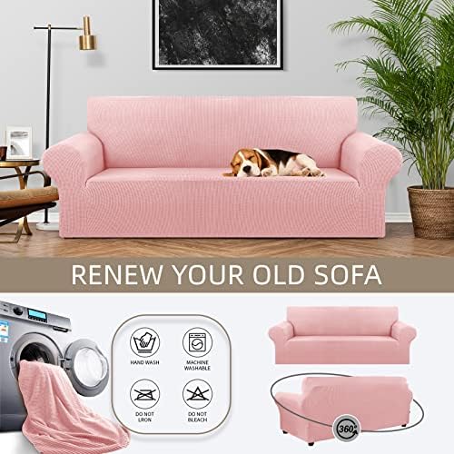 KEKUOU Stretch Couch Covers for Sofa, 3 Cushion Couch Slipcover,Dusty Pink - Image 3
