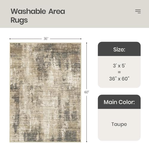 Valenrug 3x5 Rug Non Slip, Abstract Washable Entryway Rug for Bedroom Taupe - Image 2